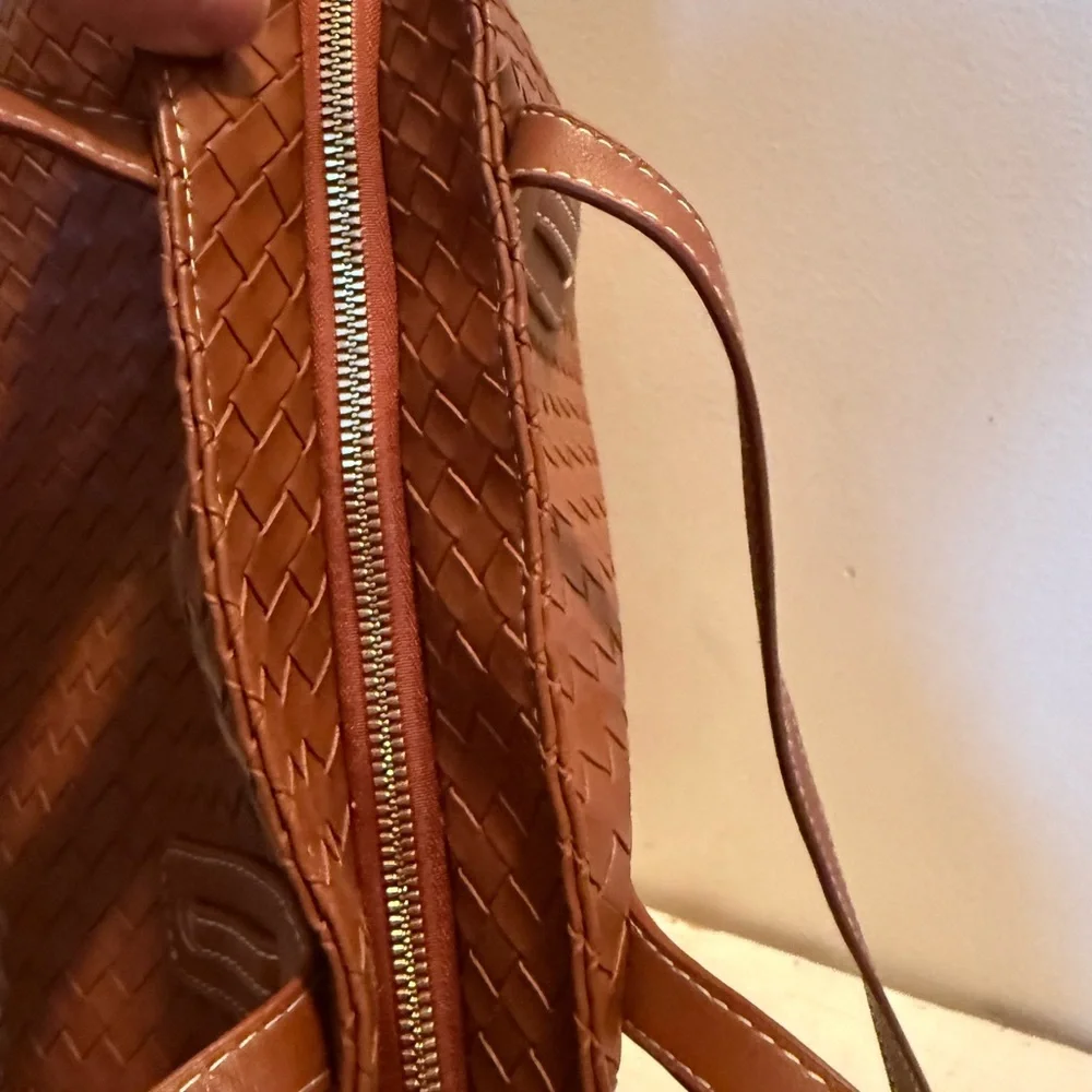 Brown Woven Bag, Vegan Leather Tote Bag Large Summer Beach Travel Handbag NWOT